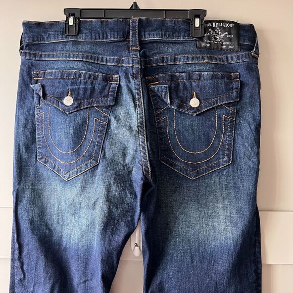 True Religion Ricky Jeans Mens 40 Blue Relaxed Straight Denim Distressed Casual - Picture 7 of 16